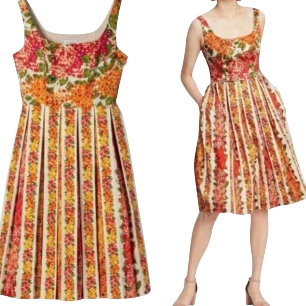 Isaac Mizrahi For Target Midi Dress Retro Pleated Floral Pink Yellow S? 4?